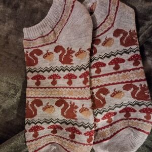 Squirrel and Mushroom Patterned Socks